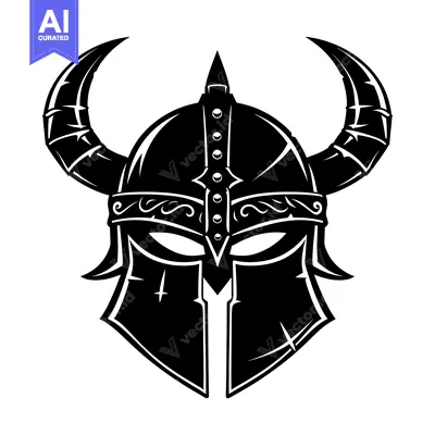 Aset desain premium: Black and White Illustration of a Viking Helmet with Horns