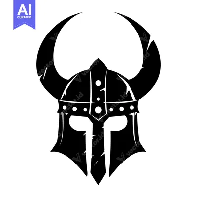 Aset desain premium: Black and White Illustration of a Viking Helmet with Horns