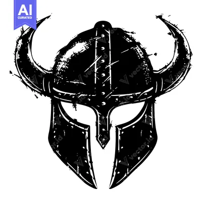 Aset premium populer: Black and White Illustration of a Viking Helmet with Horns