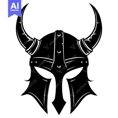 Aset desain premium: Black and White Illustration of a Viking Helmet with Horns