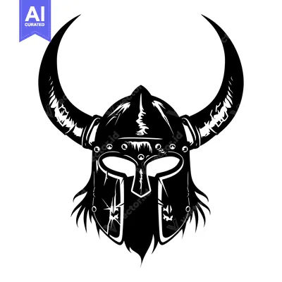 Popular premium asset: Black and White Illustration of a Viking Helmet with Horns