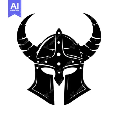 Premium design asset: Black and White Illustration of a Viking Helmet with Horns