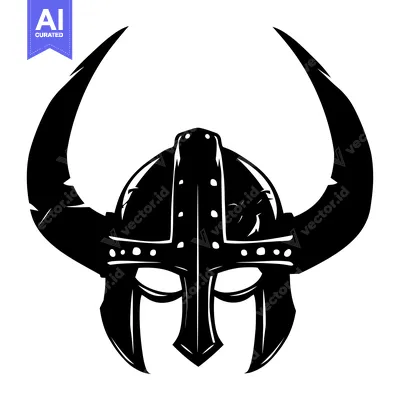 Aset desain premium: Black and White Illustration of a Viking Helmet with Horns