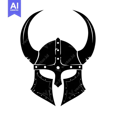 Aset premium populer: Black and White Silhouette of a Viking Helmet with Horns