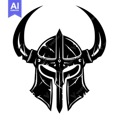 Aset desain premium: Black and White Illustration of a Viking Helmet with Horns