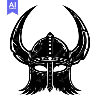 Popular premium asset: Black and White Illustration of a Viking Helmet with Horns