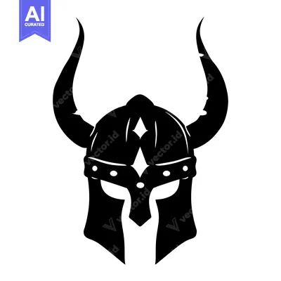Premium design asset: Black and White Silhouette of a Viking Helmet with Horns