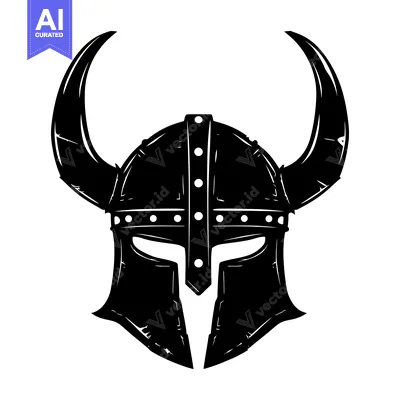 Aset desain premium: Black and White Illustration of a Viking Helmet with Horns