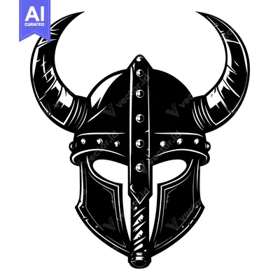 Aset premium populer: Black and White Illustration of a Viking Helmet with Horns