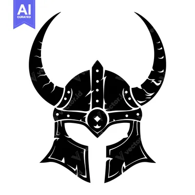 Aset desain premium: Black and White Illustration of a Viking Helmet with Horns