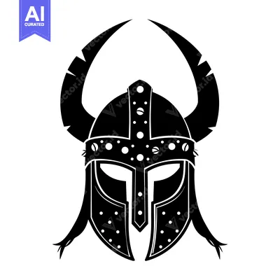 Premium design asset: Black and White Silhouette of a Viking Helmet