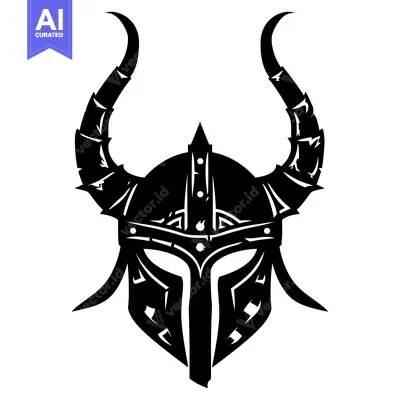 Aset premium populer: Black and White Silhouette of a Viking Helmet with Horns