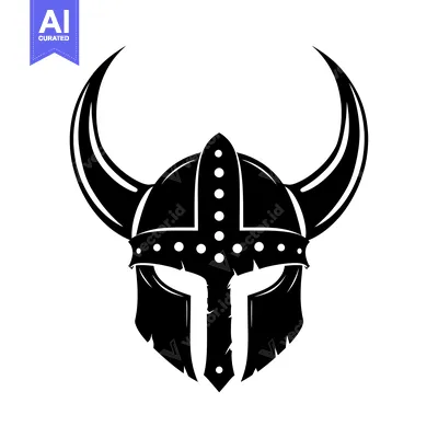 Popular premium asset: Black and White Illustration of a Viking Helmet with Horns
