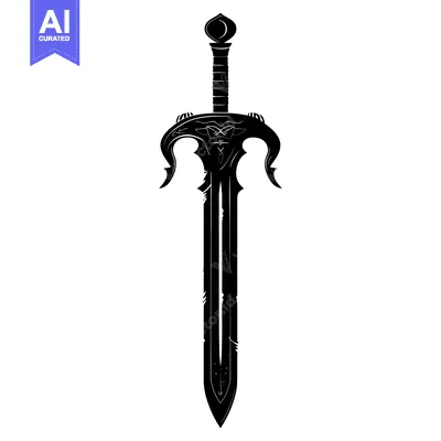 Premium design asset: Black and White Silhouette of a Fantasy Sword