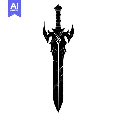 Black and White Silhouette of a Fantasy Sword with Ornate Hilt