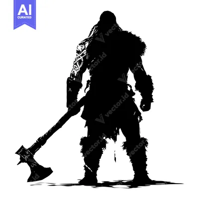 Aset desain premium: Silhouette of a Viking Warrior Holding an Axe