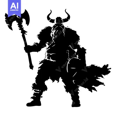 Aset premium populer: Silhouette of a Viking Warrior Holding an Axe