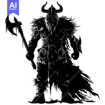 Aset premium populer: Silhouette of a Viking Warrior Holding an Axe