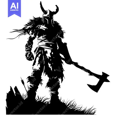 Aset premium populer: Black and White Silhouette of a Viking Warrior Holding an Axe