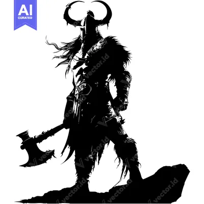 Aset premium populer: Silhouette of a Viking Warrior Holding a Battle Axe