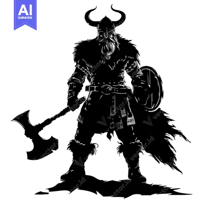 Premium design asset: Silhouetted Viking Warrior with Axe and Shield