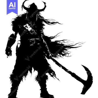 Silhouette of a horned warrior with an axe