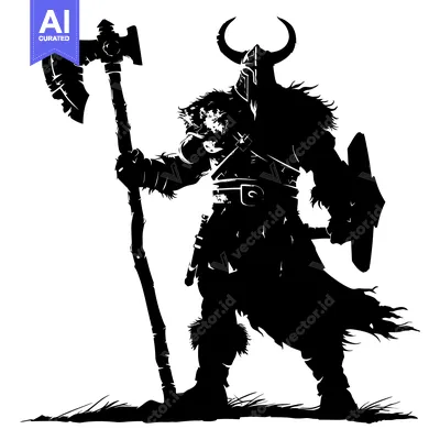Premium design asset: Silhouette of a Viking Warrior Holding a Large Axe