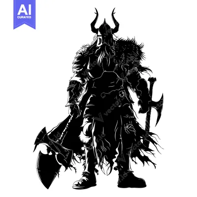 Aset desain premium: A Silhouetted Viking Warrior Holding Two Axes