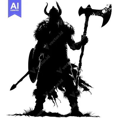 Premium design asset: Silhouette of a Viking Warrior Holding an Axe and Shield