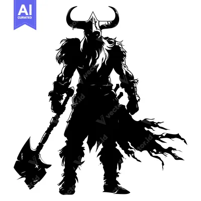 Aset premium populer: Silhouette of a Viking Warrior with an Axe