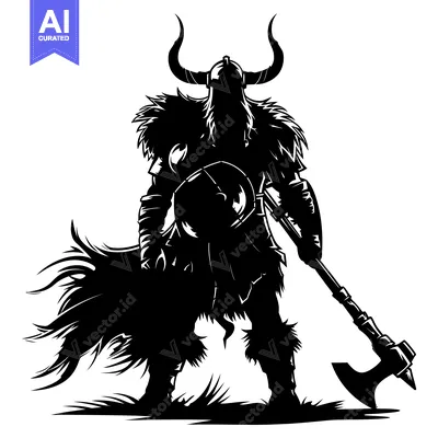 Premium design asset: Silhouetted Viking Warrior Holding an Axe