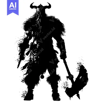 Aset desain premium: Silhouette of a Viking Warrior Holding an Axe