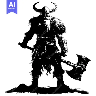 Aset desain premium: Silhouette of a Viking Warrior Holding an Axe