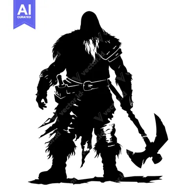 Aset desain premium: Silhouette of a Bearded Viking Warrior Holding an Axe