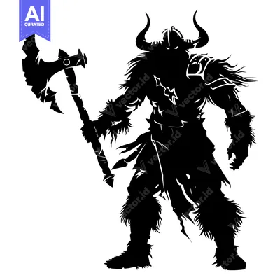 Silhouette of a Furry Warrior Holding a Large Axe