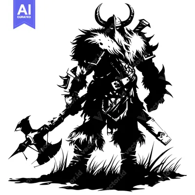 Premium design asset: A Silhouetted Viking Warrior Holding an Axe and Standing in Tall Grass