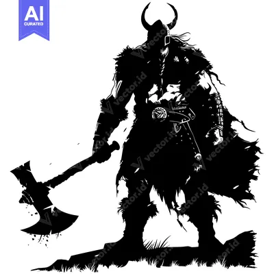 Aset premium populer: Silhouette of a Viking Warrior Holding an Axe