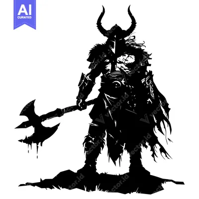 Aset premium populer: Silhouetted Warrior with Axe and Horns