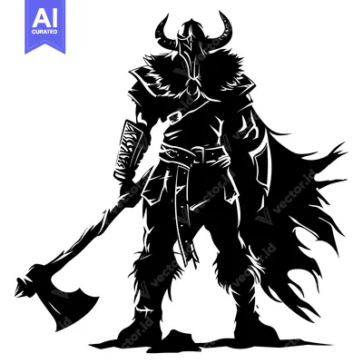 Premium design asset: A Silhouetted Viking Warrior Holding an Axe