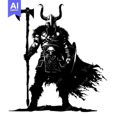 Premium design asset: Silhouetted Viking Warrior Holding an Axe and Shield