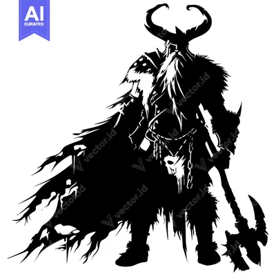 Aset premium populer: Silhouette of a Viking Warrior Holding an Axe