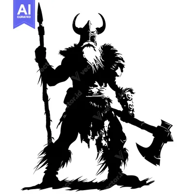 Popular premium asset: A silhouette of a Viking warrior holding a spear and an axe