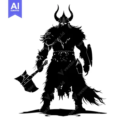 Silhouette of a Viking Warrior Holding an Axe and Shield