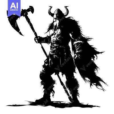 Aset desain premium: Silhouette of a Viking Warrior with an Axe