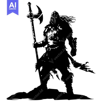 Silhouetted Warrior with Axe and Fur Armor