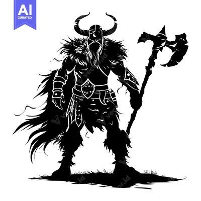 Aset premium populer: Silhouette of a Viking Warrior Holding an Axe