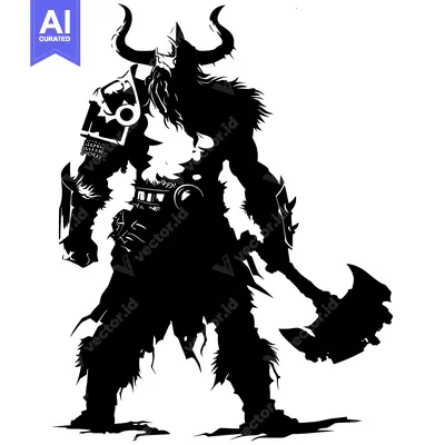 A Silhouetted Warrior With Horns, Holding an Axe