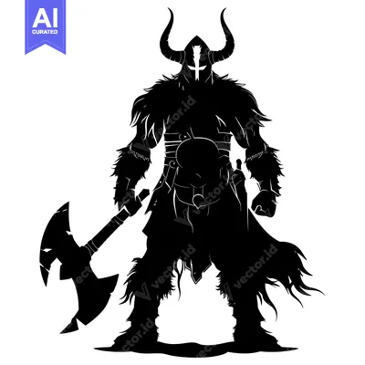 Premium design asset: Silhouette of a Viking Warrior Holding a Double-Headed Axe