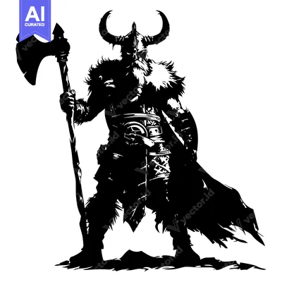 Silhouette of a Viking Warrior Holding an Axe