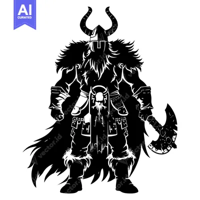 Black and White Silhouette of a Viking Warrior Holding an Axe